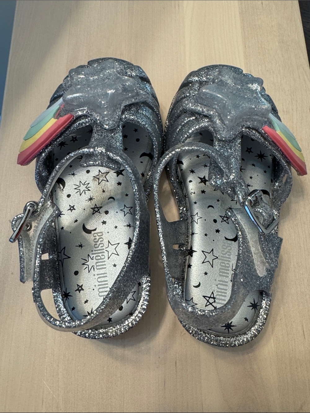 Mini Melissa Silver Glitter Star Sandals 🌟